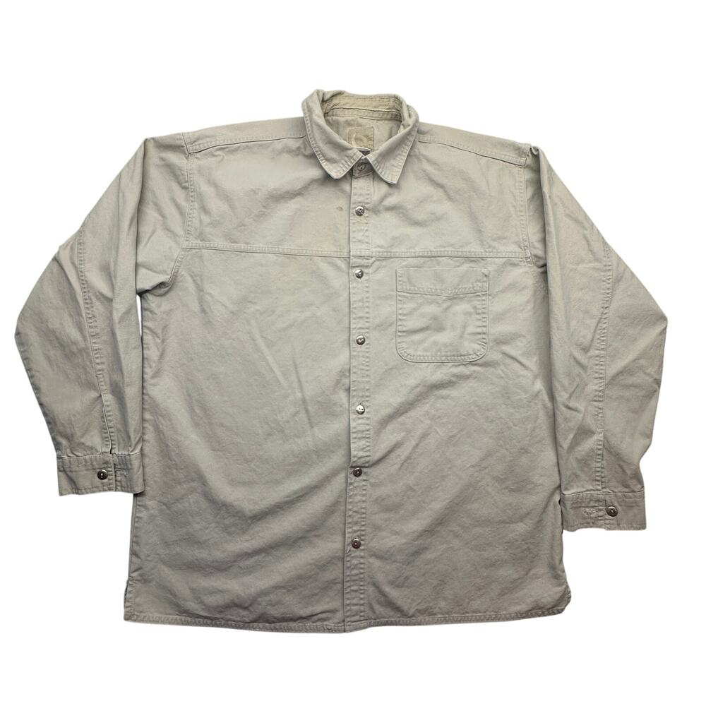 Vintage Marlboro Gear Cotton Canvas Button Up Shirt Mens Large Long Sleeve Khaki
